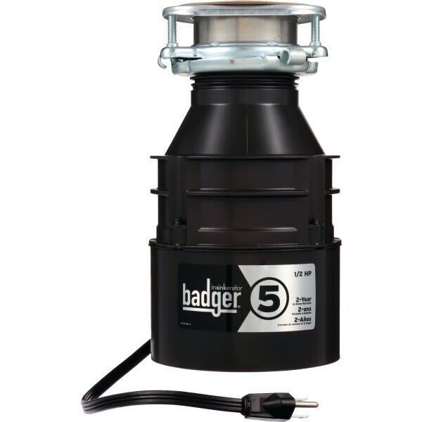 In-Sink-Erator Badger 5 Garbage Disposal, Residential, 1/2 HP Corded