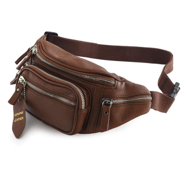 Fanny Pack Waist Bag Multifunction Genuine Leather Hip Bum Bag Travel Pouch for Men and Women- Multiple Pockets & Sturdy Zippers Ideal for Hiking Running And Cycling