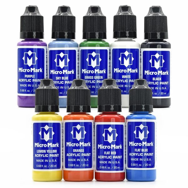 Micro-Mark Primary Colors Plus Acrylic Paint Set, Versatile Paint Set for Models, Miniatures, and Crafts