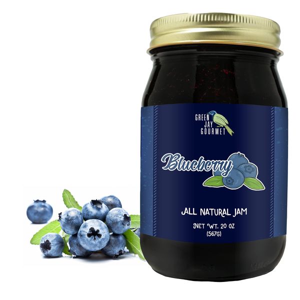 Green Jay Gourmet Blueberry Jam - All-Natural Fruit Jam with Blueberries & Lemon Juice - Vegan, Gluten-free Jam - Contains No Preservatives or Corn Syrup - Lemon Blueberry Jam Made in USA - 20 Ounces