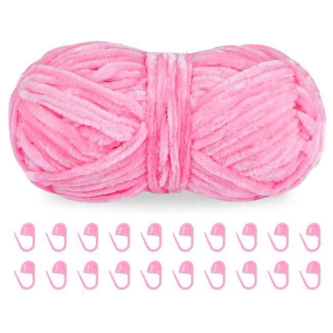 Ftyiwu 100g Chenille Yarn, Blanket Yarn for Knitting, Soft Chenille Yarn, Crochet Yarn for DIY Craft, Making Sweater, Hat, Blankets (Pink)