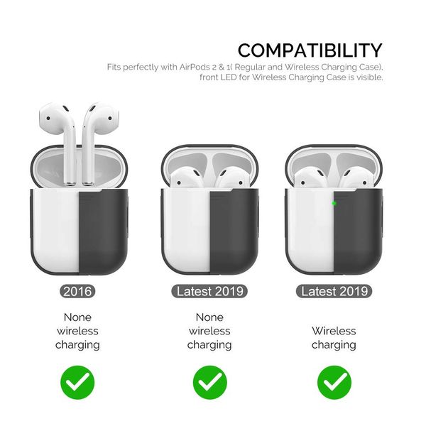 AhaStyle AirPods Case Cover Silicone [Front LED Visible & Supports Wireless Charging] Compatible with Apple Airpods 2&1(2019)(Without Carabiner, Black)