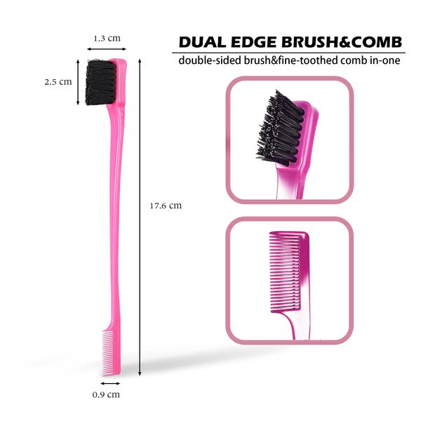 Foxi Fresh Double Sided Edge Control Hair Brush Comb Combo Pack 2 Pieces Pink and Black