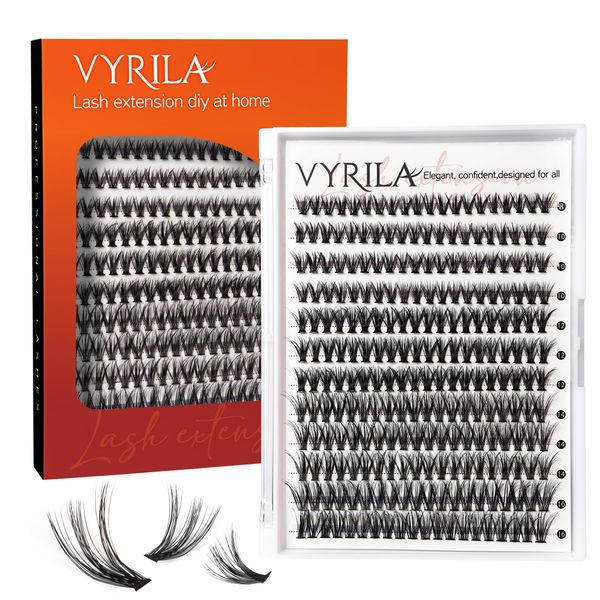 VYRILA Lash Cluster 240pcs Individual Lashes,8-16mm Diy Lash Extension,D Curl Lash Clusters Wispy,3D Natural Lash Clusters Look Like Eyelash Extension DIY at Home（40P-D-8-16mix)