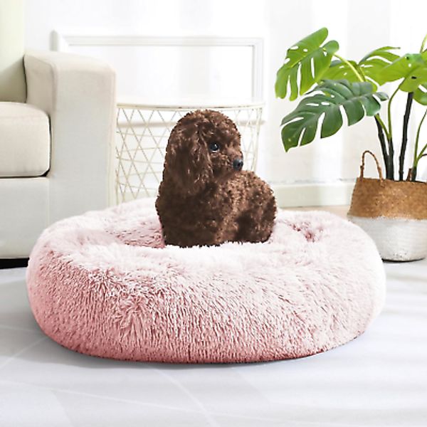 Calming Dog Bed & Cat Bed, Washable Round Cushion for Small Pets, 20" Pink