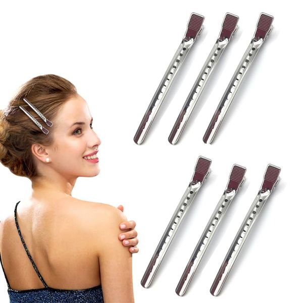 QEQSHQO 6 Stück 4.14 Zoll Haarspangen,Silber Metall Haarklammern Abteilklammern Friseurbedarf Stahl Haarclips Alligator Curl Clips mit Löchern(Silber) Vergrößert und verdickt, stark und langlebig