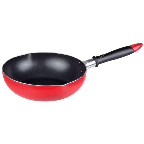 Pearl Metal HB-6142 Frying Pan, 9.4 inches (24 cm), Deep Type, Induction Compatible, Compatible with All Heat Sources, Fluorine, Includes Spout