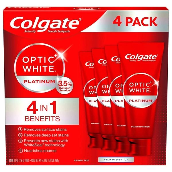 Colgate Optic White Platinum Toothpaste, 4.1 Ounce (Pack of 4)