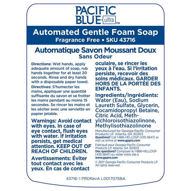 Pacific Blue Ultra Automated Antimicrobial Foam Soap Refill, E2 Rated, Fragrance-Free, 1,200 mL, 3/Carton