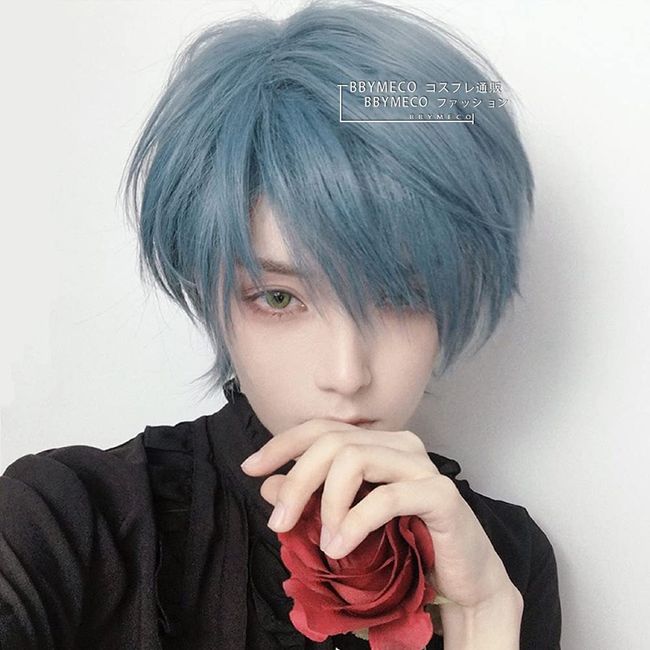 BBYMECO Original Boy Shot Wig, Full Wig, Wig, Unisex, Men's, Women's, Wig, Men, Short Hair, Men's Clothing, Cosplay, Fashionable, For Photography, Blue, Stylish, Refreshing "Nightcastle"