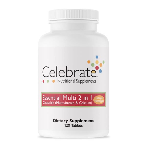 Celebrate Vitamins 2-in-1 Bariatric Multivitamin with Calcium Citrate Chewable Tablets, Orange Pineapple, for Post Bariatric Surgery Including Gastric Bypass and Sleeve Gastrectomy, 120 Count