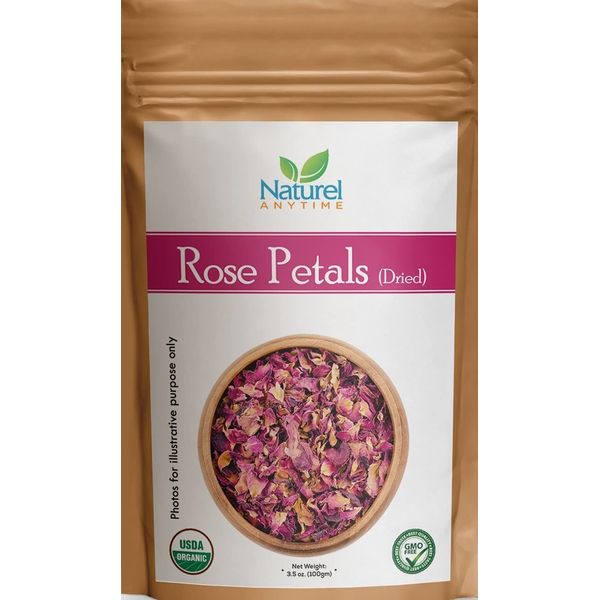 Naturel Anytime Dried Rose Petals 50g - Edible & Organic Real Flower Dry Red Rose Petals for Face Mask, Bath, Spa, Cooking, Decoration - Wedding Confetti Home Fragrance DIY Craft Accessories