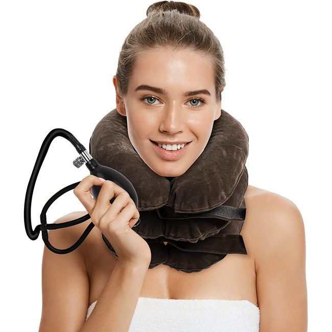 Portable Cervical Neck Traction Device, One Size Fit All, Neck Stretcher Cervical Traction Pillow, Inflatable and Adjustable