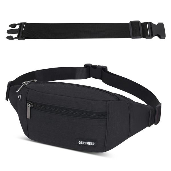 GERIINEER Bumbags Waist Fanny Pack for Women Ladies Men Waterproof Unisex Bum Bag with 30cm Extended Belt and Headphone Jack for Dog Walking Running Traveling Cycling Hiking Outdoor Sport