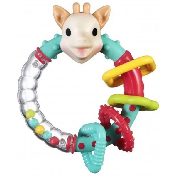 Sophie la Girafe 2-in-1 Multi-Textured Baby Rattle and Teething Toy, Easy to Grip Baby Sensory Teething Ring Toy, Suitable for 3 months+