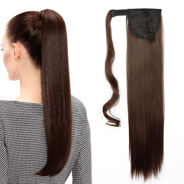 Silk-co Ponytail Hair Extension One Piece Clip in on Pony Tail Synthetic Straight Hairpieces 23inch Light Brown