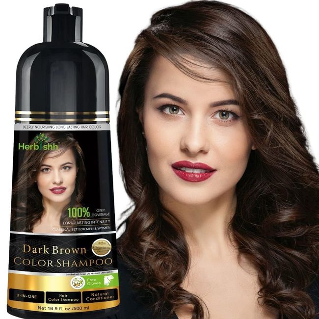 Herbishh Hair Color Shampoo for Gray Hair – Magic Hair Dye Shampoo – Colors Hair in Minutes–Long Lasting–500 Ml–3-In-1 Hair Color–Ammonia-Free (Dark Brown)