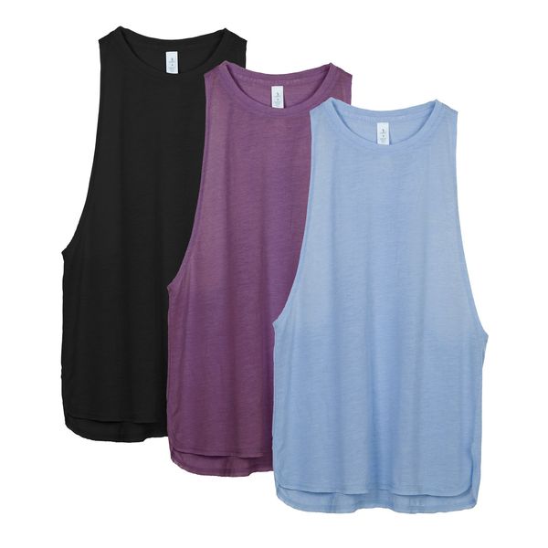 icyzone Damen Sport Top Locker - Atmungsaktive Fitness Shirt Muscle Tank Top Sport Oberteile, 3er Pack (M, Black/Grape/Sky Blue)