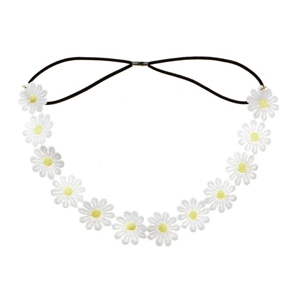 BeeSpring Daisy Flower Headband Sunflower Crown Hair Wreath Bohemian Floral Headpiece for Spring Tourism Wedding Festivals Party (White)