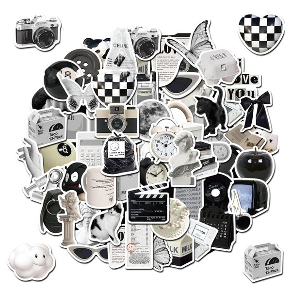 61 Stück Sticker Aesthetic Vintage,Aesthetic Sticker Aesthetic,Scrapbooking,Handgemachte DIY-Dekorationen Schwarz Sticker Laptop Sticker,für Laptops,Journal,Fahrräder und Motorräder