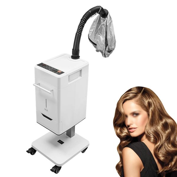 500W Electric Nano Hair Steamer Machine, Vertical Anion Hair Color Processor with 2 Steamed Hair Hats & 4 Wheels, Professional Anion Hair Dyeing Machine Beauty Salon Hair Steamer (US Stock)