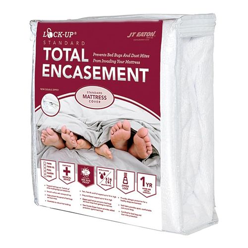 JT Eaton 83QUENC Lock-Up Queen Standard Mattress Encasement Durable, Smooth Cloth Cover with Double Knit Body and Waterproof Top. Breathable and Hypo-allergenic with Double Zipper