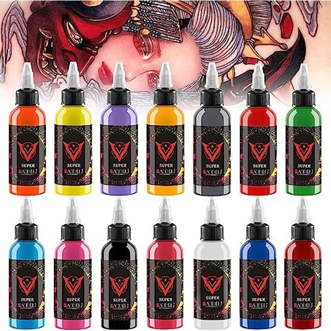 14-Color Tattoo Ink Set, 15ml Professional Tattoo Ink, Suitable