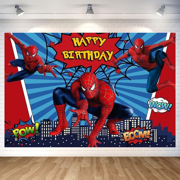 Spider-Man Birthday Tapestry, Spiderman Birthday Decoration, Birthday Photo Poster, Spider-Man Birthday Photography Backdrop, Happy Birthday Party Tapestry, Fashionable, Birthday Decoration, Kids