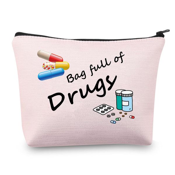 Bag of Drugs Zipper Pouch Makeup Bag Funny Drugs Bag Travel Drug Bag Cosmetic Bag Drug Storage Bag Pill Medicine Drug Bag Organizer Case (drugs pink bag)