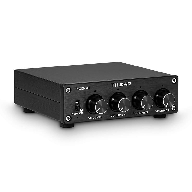 1 IN 4 OUT Lossless Analog Audio Switcher Box Splitter VOL Control For Amplifier Black
