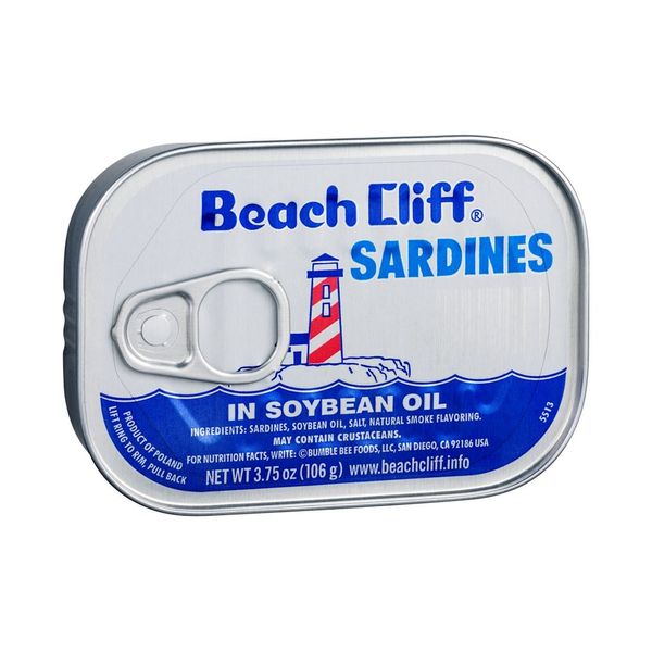 BEACH CLIFF Sardines in Soybean Oil, High Protein Food, Keto Food and Snacks, Gluten Free Food, High Protein Snacks, Canned Food, Bulk Sardines in Oil, 3.75 Ounce Cans (Pack of 12) Packaging May Vary