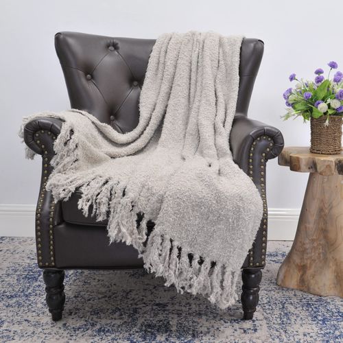 Home Soft Things Grey Fluffy Knitted Woven Throw Blanket, 50'' x 60'', String, Lightweight Soft Cozy Comfy Decorative Throw Blanket for Couch Sofa Outdoor Indoor