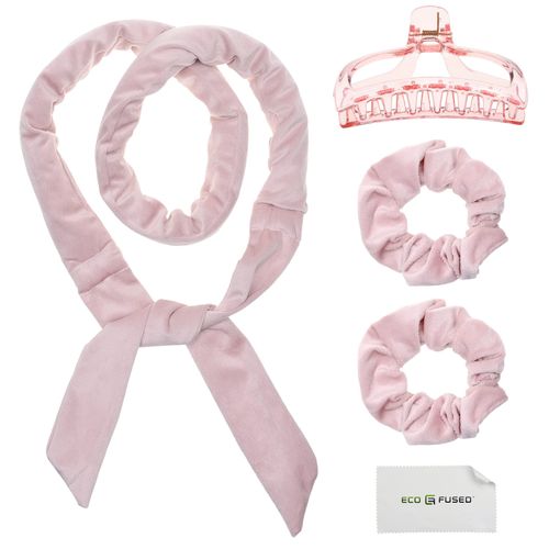 No Heat Hair Curler Headband Set - Long Velour Hair Wrap Curling Ribbon You Can Sleep In - Soft Heatless Styling Tool Kit - Comes With Hair Clip and Scrunchies - For Women Girls