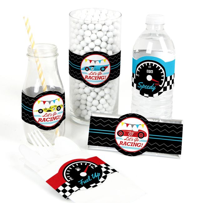 Let’s Go Racing - Racecar - DIY Party Supplies - Race Car Birthday Party or Baby Shower DIY Wrapper Favors & Decorations - Set of 15