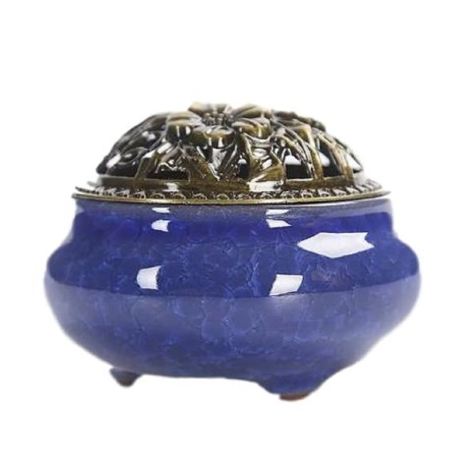 miraicosmo Incense Burner Incense Holder Set, Soothing Color, Ceramic (Navy)