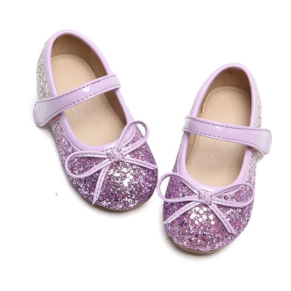 Otter MOMO Big Kid Flower Girl Dress Purple Shoes Size 2 Ballerina Flats School Party Wedding Glitter Shoes