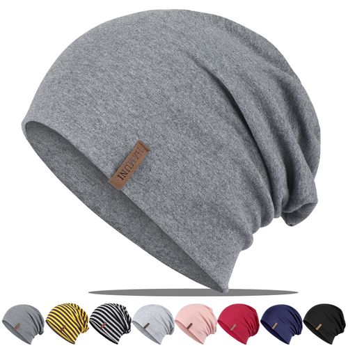 Slouch Beanie Hat, Soft Thin Cotton Hat, Lightweight Breathable Long Beanie, Jersey Chemo Hat, Elastic Running Hat for All Seasons, darkgray, Unit size