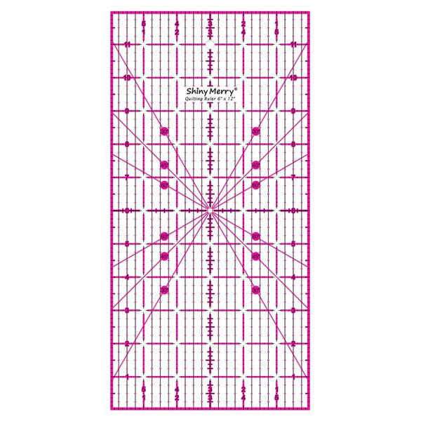 Shiny Merry 6 x 12 inch Non Slip Acrylic Quilting Ruler for Patchwork, Sewing, Carft,with Pink and Black Grid