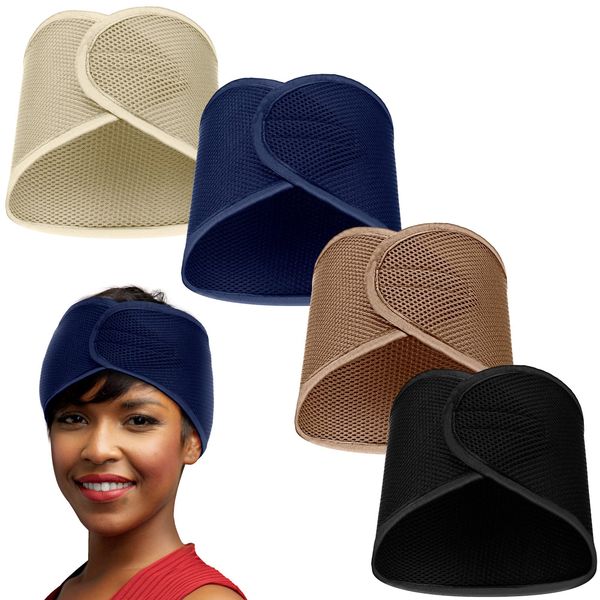 Xuhal 4 Pieces Mesh Hair Wraps for Black Women Sleeping Hair Wrap Scarf Cap Spa Headbands Hair Wraps Hair Nets for Women Black Natural Hair Wash Face Sleep (Navy Blue, Black, Beige, Camel)