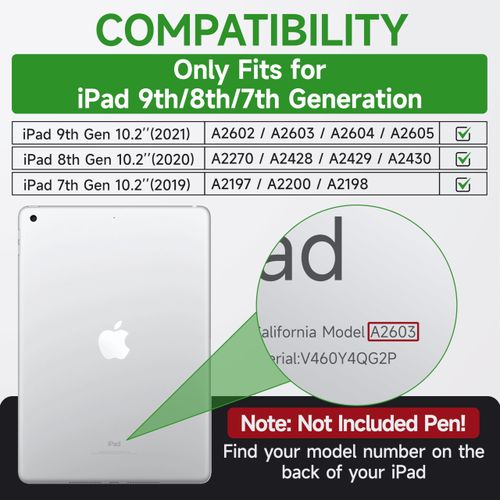 Andnary Case for iPad 9th/8th/7th Generation 10.2 inch, Heavy Duty Shockproof Cover with 360° Rotating Handle/Bracket/Pen Holder/Shoulder Strap, Kid Case for iPad 2021/2020/2019, Navy+Green