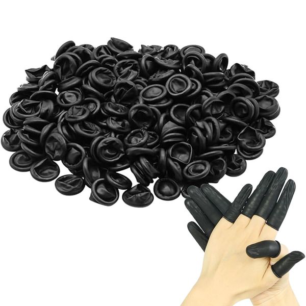 Latex Finger Cots, Latex Finger Cots, Pack of 200 Latex Finger Cots, General Finger Cots, Disposable Latex Nail Cover, Durable, Highly Elastic, Antistatic Protect Sleeve Tool (Black)