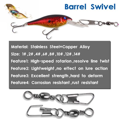 FUSIGO Fishing Snap Swivel Saltwater, 110Pcs High Strength Fishing Barrel Line Connector Fishing Swivels Barrel Safety Snap Fishing Tackle Accessories