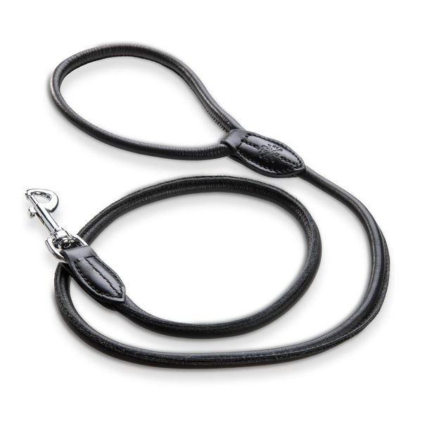 Jack & Russell Moritz Leash 120cm x 1.0cm, Genuine Leather Dog Leash with Stainless Steel Carabiner (Black)