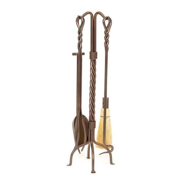 30 In. Tall Roman Bronze Twisted Rope 5-Piece Fireplace Tool Set