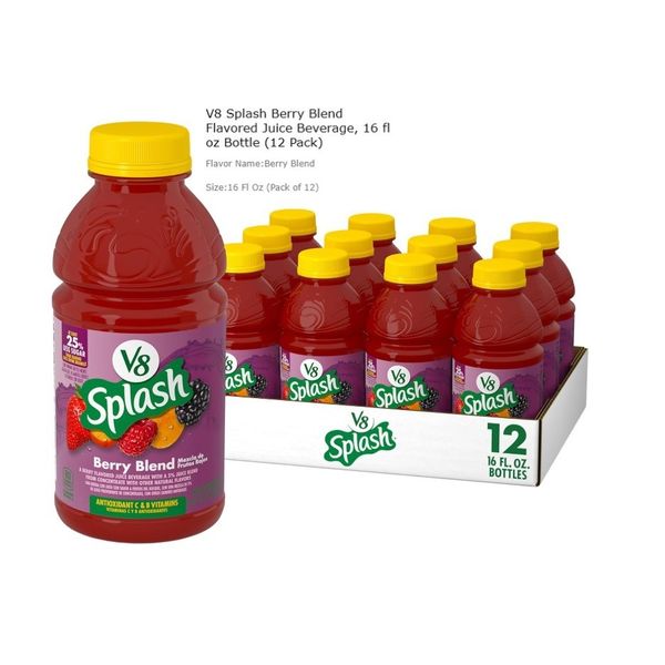 V8 Splash Berry Blend Flavored Juice Beverage, 16 fl oz Bottle (12 Pack)