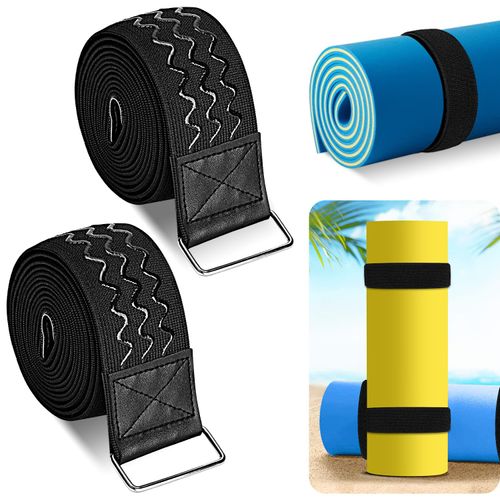 2Pcs 90 Inch Extra Long Floating Water Mat Straps, Water Pad Storage Straps with Anti-Slip Strips, Reusable Metal Buckle Nylon Cinch Straps for Most Water Pad Mats, Black