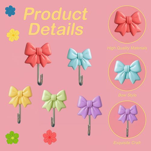 YOINIUEM 10-Pack Lightweight Decorative Bow Hooks - Small Multi-Purpose Adhesive Hooks for Keys, Photos, Light Décor (4.5cm x 3.5cm) - Multicolor