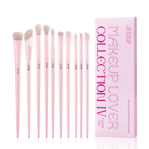 Jessup Eyeshadow Brush Set 10Pcs Pink Eye Makeup Brushes Concealer Brush Premium Synthetic Eye shadow Eyeliner Smudge Crease Blending Brush for Makeup, T496