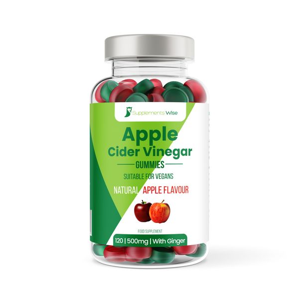 Apple Cider Vinegar Gummies - 120 Pack - 500mg Serving - ACV Gummies with Ginger - Vegan Apple Cider Vinegar with The Mother - Natural Apple Flavour - Tasty Alternative to Capsules and Tablets