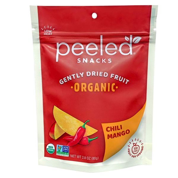 Peeled Snacks Organic Dried Fruit, Chili Mango, 2.8 oz., Pack of 12 –Healthy, Vegan Snacksfor On-the-Go, Lunch and More